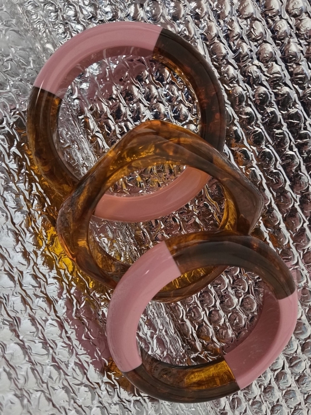 Set of Pink and Tortoiseshell Acrylic Bangle Bracelets